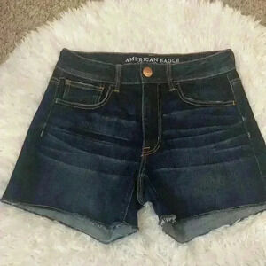 AMERICAN EAGLE HIGH RISE SUPER STRETCH DISTRESSED SHORTIE DENIM SHORTS SIZE 6